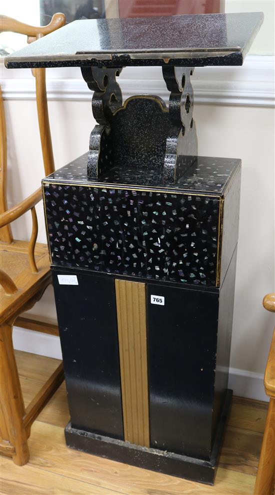 A Chinese black lacquer and mother of pearl altar stand,  H.114cm